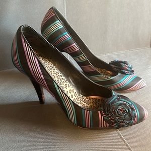 Betsey Johnson Black Purple and Silver Heels 8.5